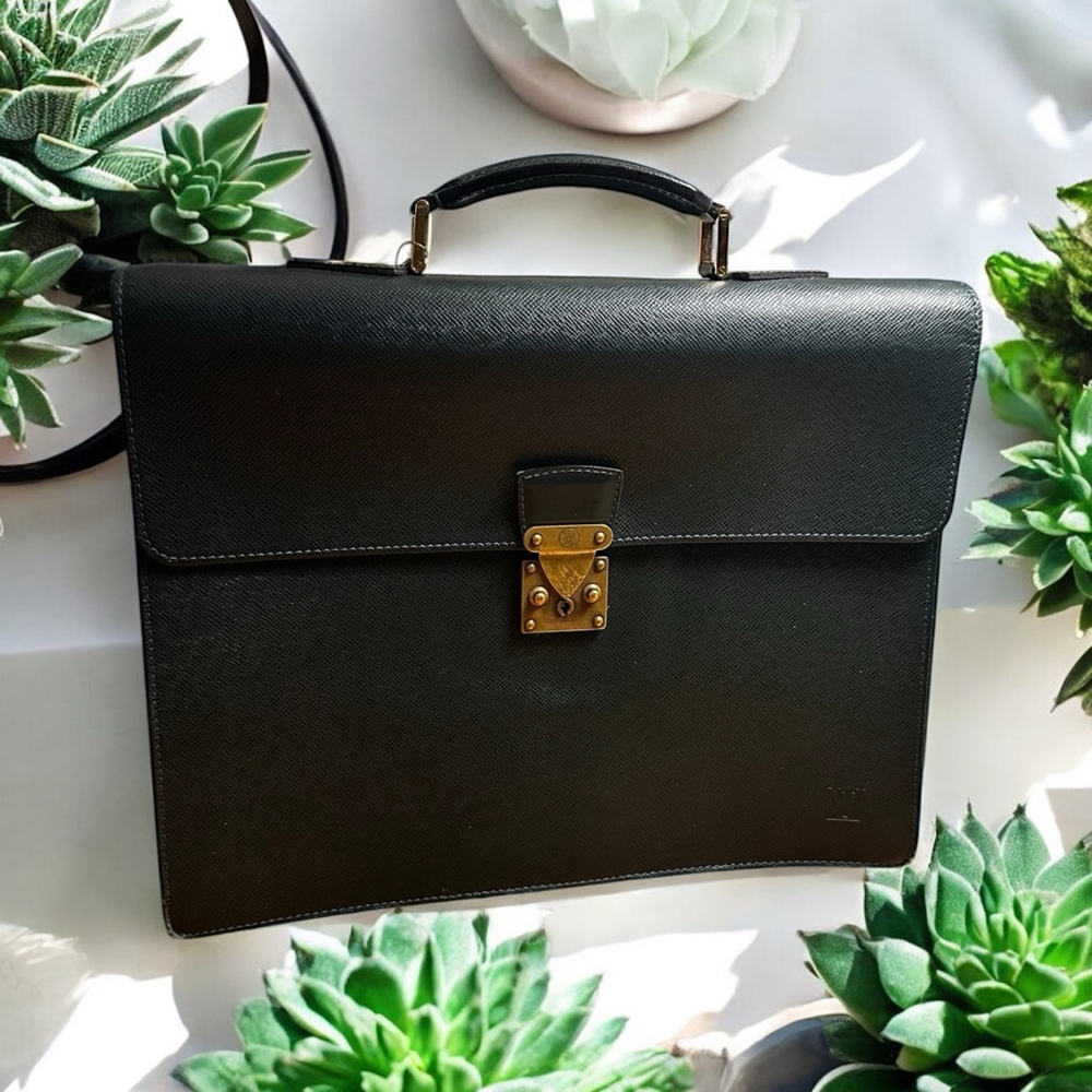 Louis Vuitton Dark Green Taiga Leather Briefcase